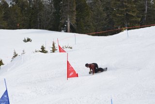 slushy slalom snowboarder