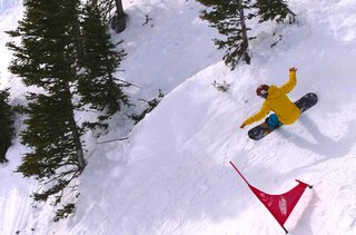 slushy slalom snowboarder